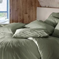 Linnea Drap housse PALACE pur coton lavé 180x200 cm bonnet 35 cm uni vert sauge* Drap Housse|Drap Housse