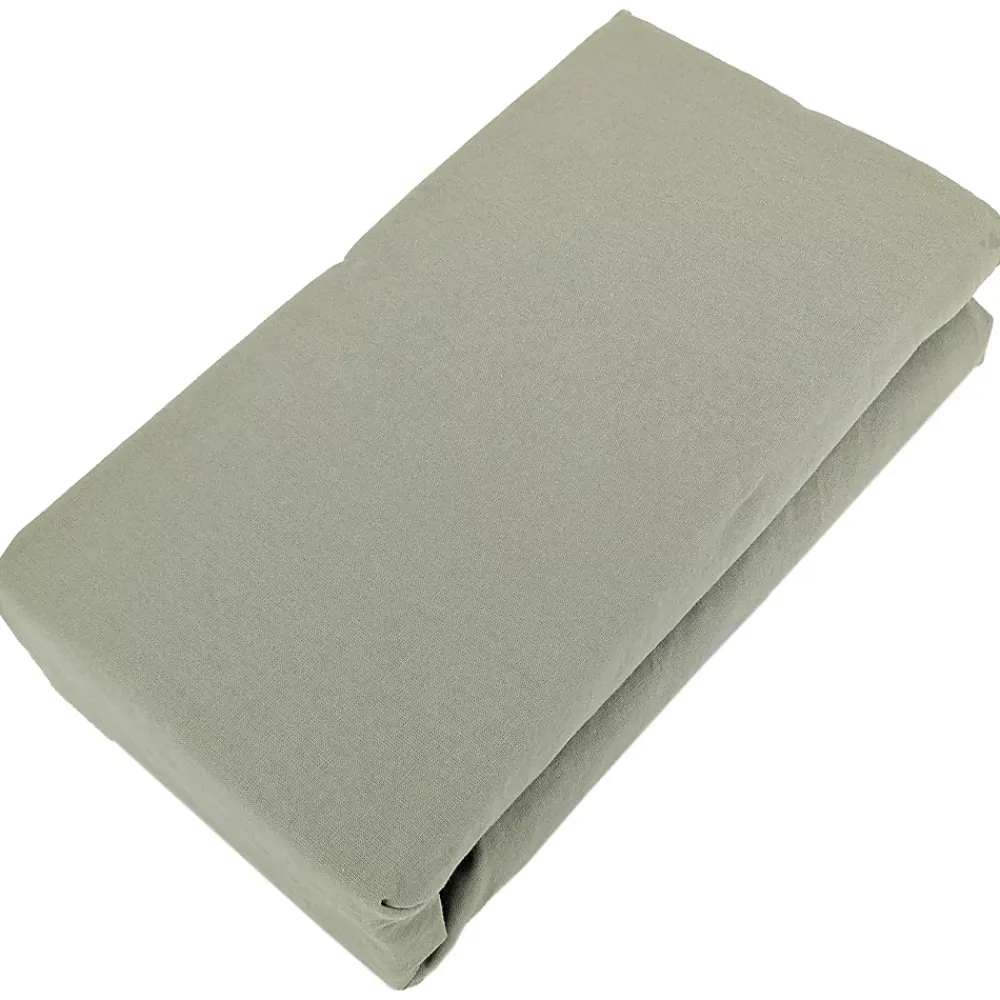 Linnea Drap housse PALACE pur coton lavé 180x200 cm bonnet 35 cm uni vert sauge* Drap Housse|Drap Housse