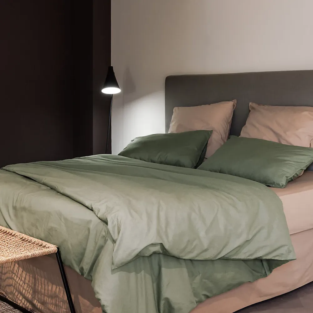 Linnea Drap housse PALACE pur coton lavé 180x200 cm bonnet 35 cm uni vert sauge* Drap Housse|Drap Housse