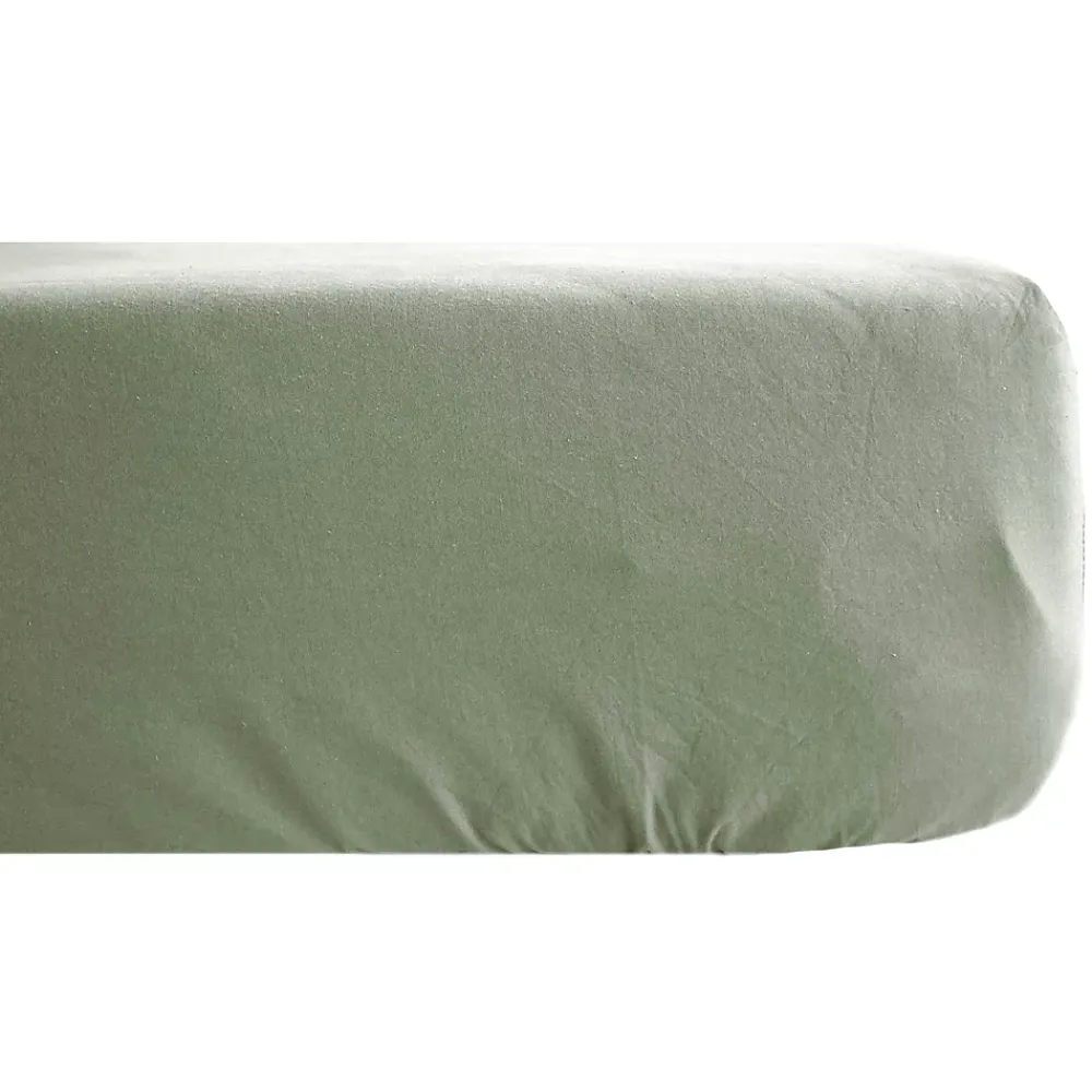 Linnea Drap housse PALACE pur coton lavé 180x200 cm bonnet 35 cm uni vert sauge* Drap Housse|Drap Housse