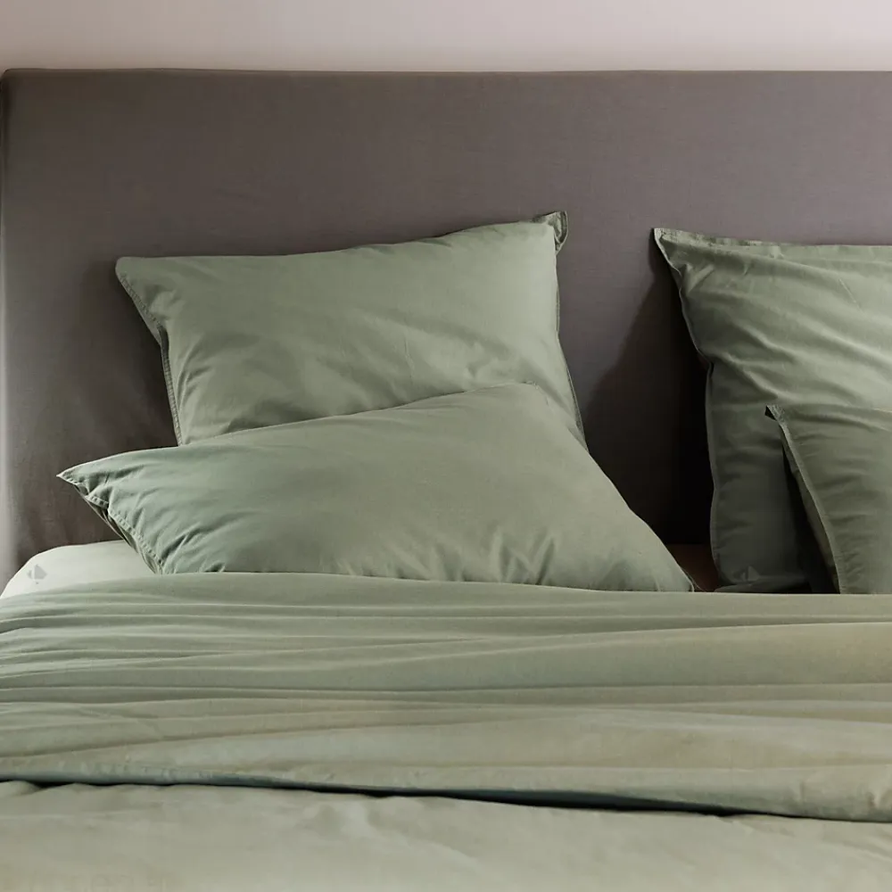 Linnea Drap housse PALACE pur coton lavé 180x200 cm bonnet 35 cm uni vert sauge* Drap Housse|Drap Housse