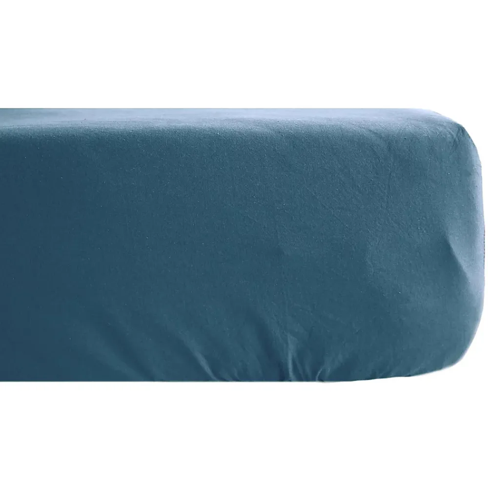 Linnea Drap housse PALACE pur coton lavé 180x200 cm bonnet 35 cm uni bleu marine* Drap Housse|Drap Housse