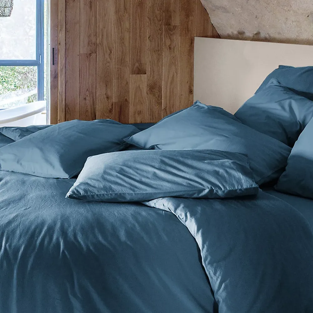 Linnea Drap housse PALACE pur coton lavé 180x200 cm bonnet 35 cm uni bleu marine* Drap Housse|Drap Housse