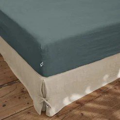 Drap housse "Soline" toutes dimensions Lin lavé - Soline Ardoise - 140 x 190 cm bonnet de 30 cm>L'Effet Papillon Clearance