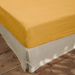Drap housse "Soline" toutes dimensions Lin lavé - Soline Miel - 160 x 200 cm bonnet de 30 cm>L'Effet Papillon Hot