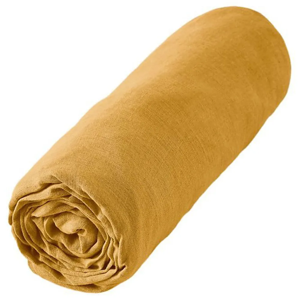 Drap housse "Soline" toutes dimensions Lin lavé - Soline Miel - 160 x 200 cm bonnet de 30 cm>L'Effet Papillon Hot