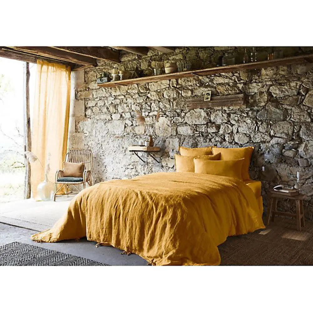 Drap housse "Soline" toutes dimensions Lin lavé - Soline Miel - 160 x 200 cm bonnet de 30 cm>L'Effet Papillon Hot