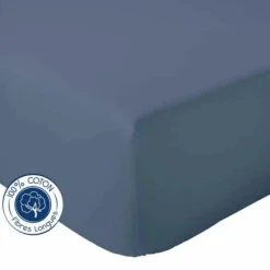 Drap Housse Uni bonnet 30 cm 100% Coton (180x190 cm - Bleu Marine)>Tradilinge Outlet