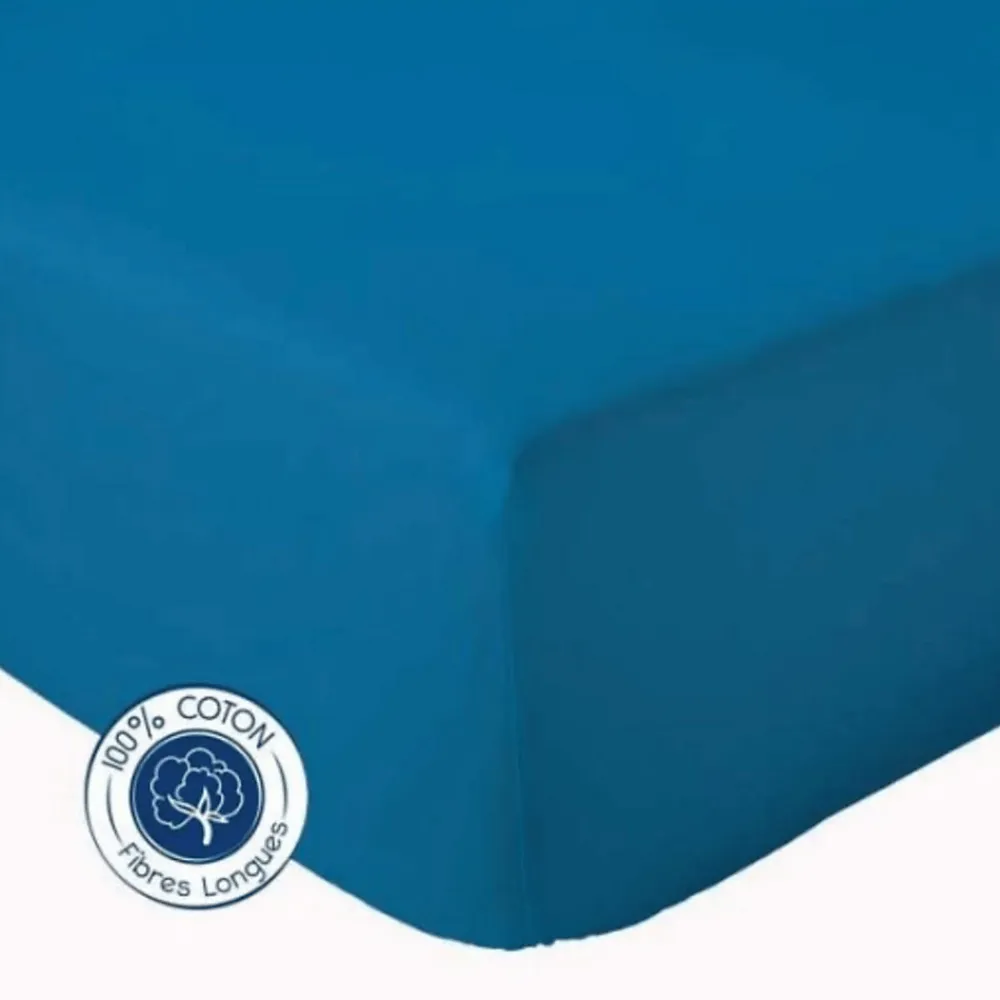 Drap Housse Uni bonnet 30 cm 100% Coton (180x190 cm - Bleu Encre)>Tradilinge Best