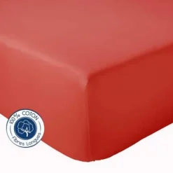 Tradilinge Drap Housse Uni bonnet 30 cm 100% Coton (160x190 cm - Rouge Orangé)* Drap Housse|Drap Housse