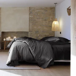 Drap housse uni 90x190 cm bonnet 35 cm percale de coton MANOIR gris Ardoise>Linnea New