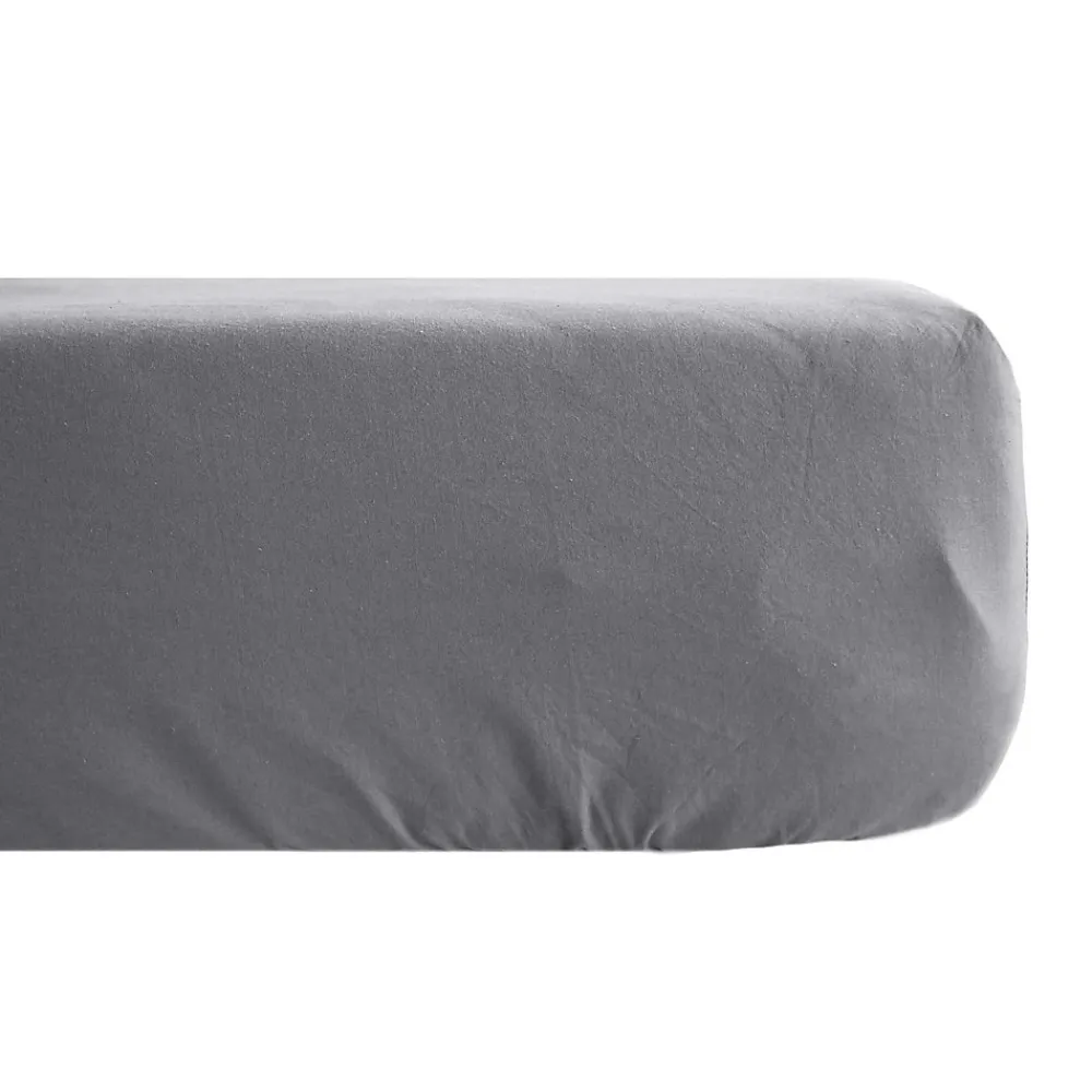Drap housse uni 90x190 cm bonnet 35 cm percale de coton MANOIR gris Ardoise>Linnea New
