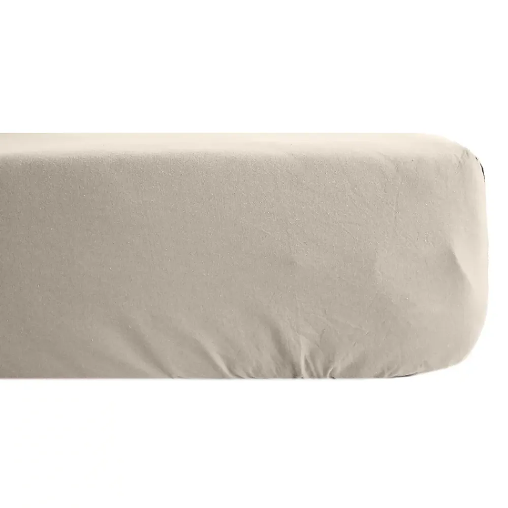 Linnea Drap housse uni 180x200 cm bonnet 35 cm percale de coton MANOIR beige Lin* Drap Housse|Drap Housse