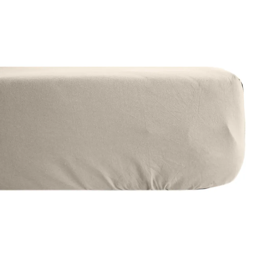 Drap housse uni 160x200 cm bonnet 35 cm percale de coton MANOIR beige Lin>Linnea