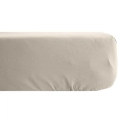 Drap housse uni 120x190 cm bonnet 35 cm percale de coton MANOIR beige Lin><noscript><img width=