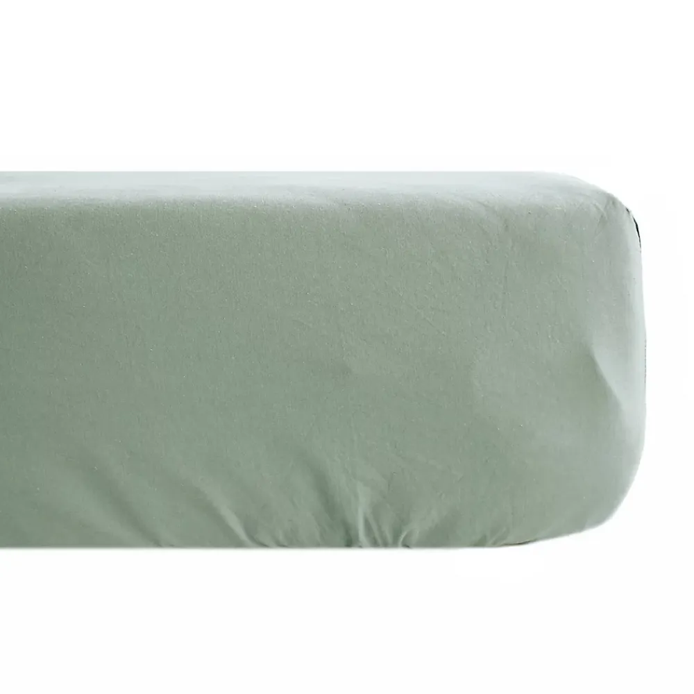 Linnea Drap housse uni 90x200 cm bonnet 35 cm percale de coton MANOIR vert Lichen* Drap Housse|Drap Housse