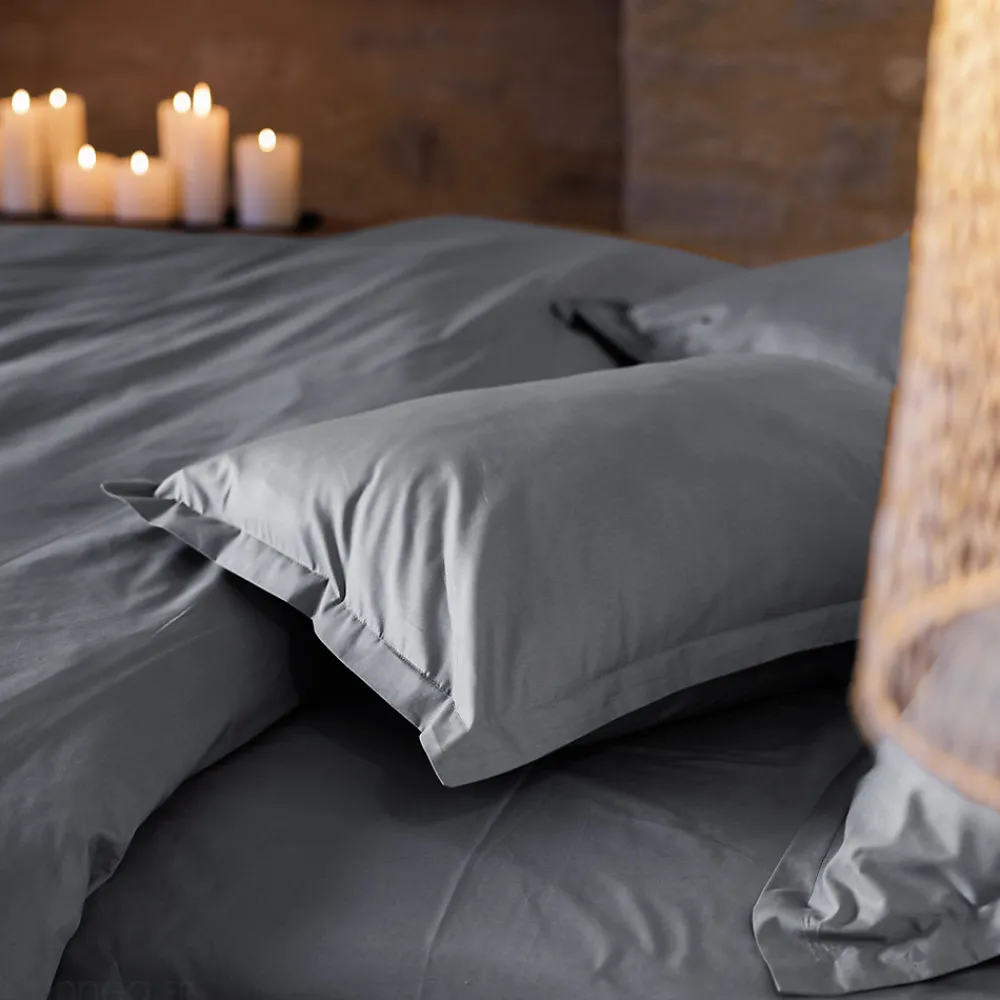 Drap housse uni 180x200 cm bonnet 40 cm percale de coton MANOIR gris Ardoise>Linnea Clearance