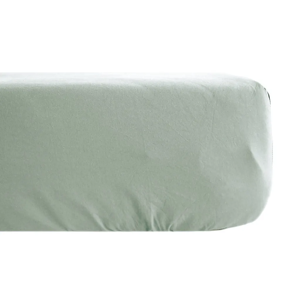 Drap housse uni 160x200 cm bonnet 35 cm percale de coton MANOIR vert Lichen>Linnea