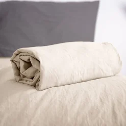 Drap housse uni 140x190 cm MILA polyester micro lavée marron sable><noscript><img width=