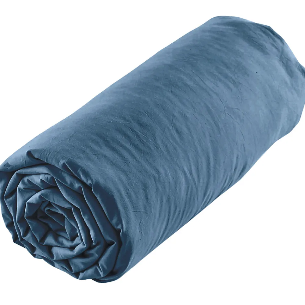 Drap housse uni 160x200 cm MILA 100% polyester micro lavée bleu nuit>Linnea Discount