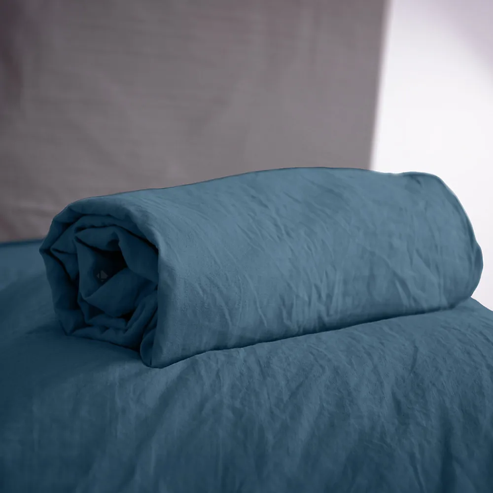 Drap housse uni 160x200 cm MILA 100% polyester micro lavée bleu nuit>Linnea Discount