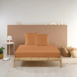 Drap Housse uni 180x200cm PERCALE TERRACOTTA>Bleu Calin Discount