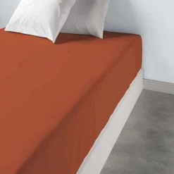 Drap housse 90x190 +35 cm 100% Coton 57 fils Terracotta>Housse De Rêve Clearance
