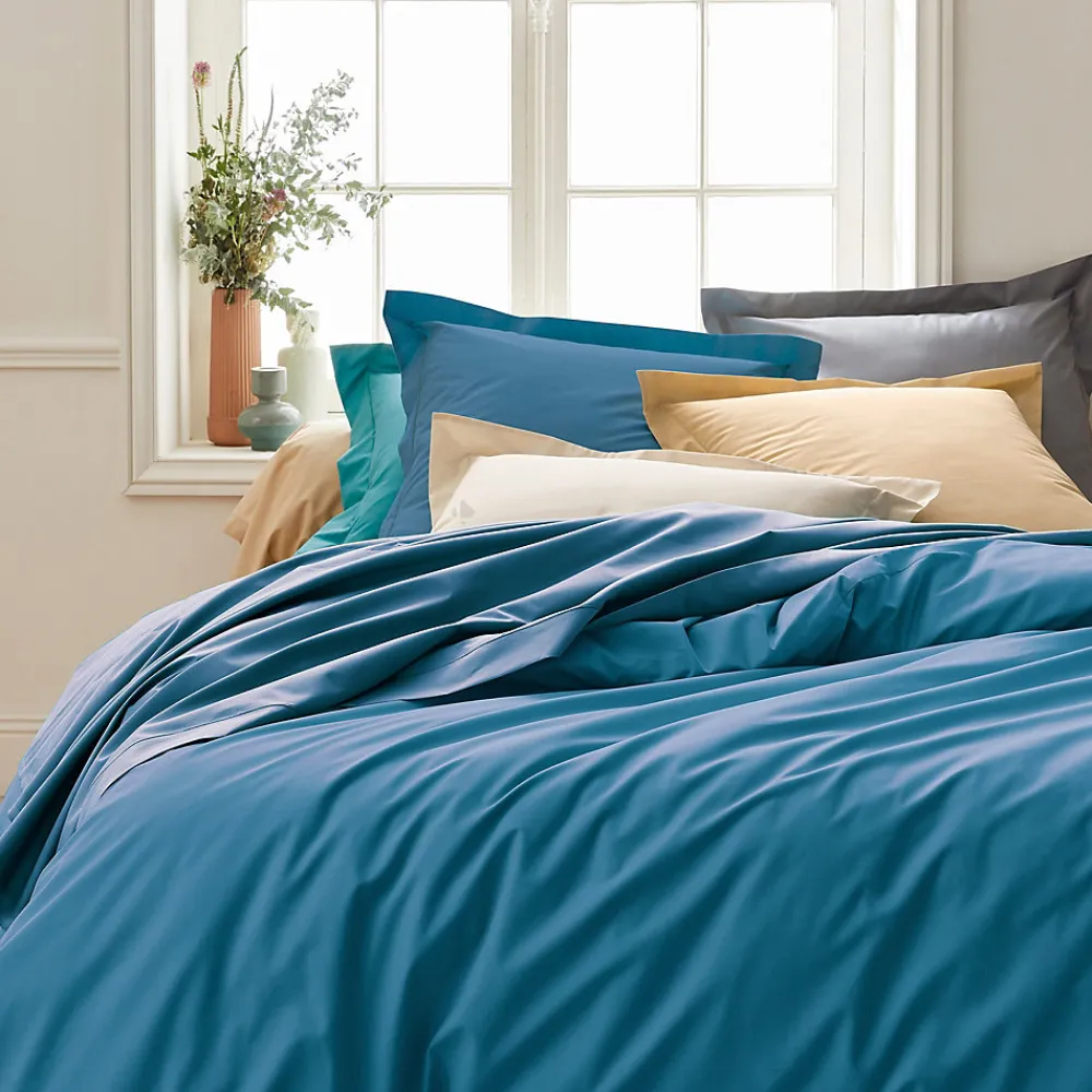 Drap housse 180x200 cm bonnet 40 cm percale de coton PASSION PERCALE bleu Cobalt>Linnea Online
