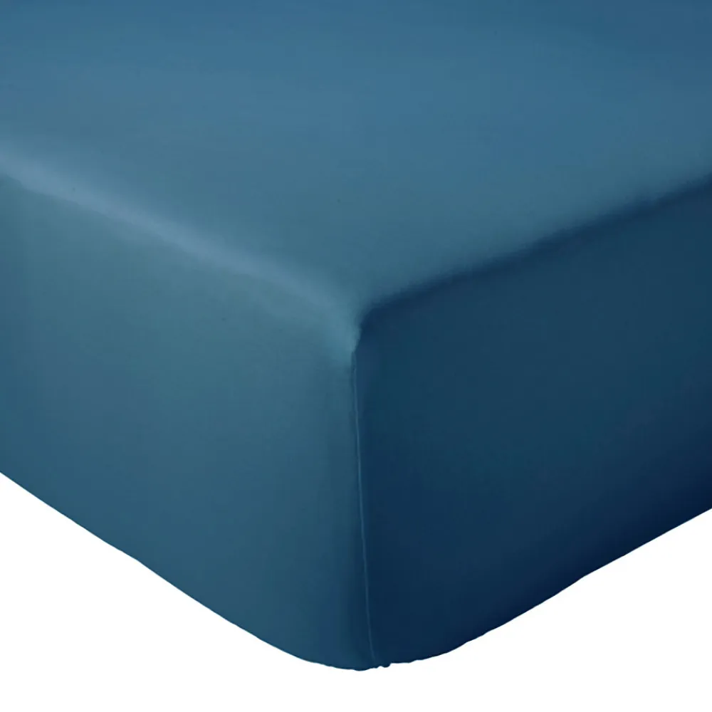Drap housse 180x200 cm bonnet 40 cm percale de coton PASSION PERCALE bleu Cobalt>Linnea Online