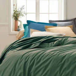 Drap housse 160x200 cm bonnet 40 cm percale de coton PASSION PERCALE vert Kaki>Linnea