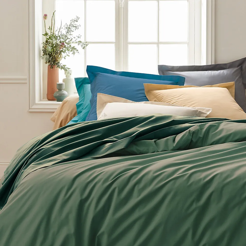 Drap housse 160x200 cm bonnet 40 cm percale de coton PASSION PERCALE vert Kaki>Linnea