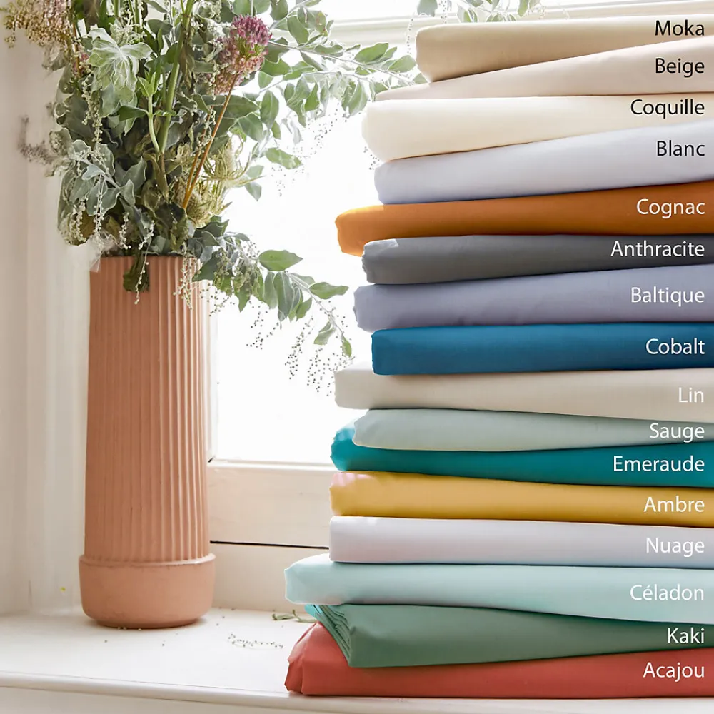 Drap housse 160x200 cm bonnet 40 cm percale de coton PASSION PERCALE vert Kaki>Linnea