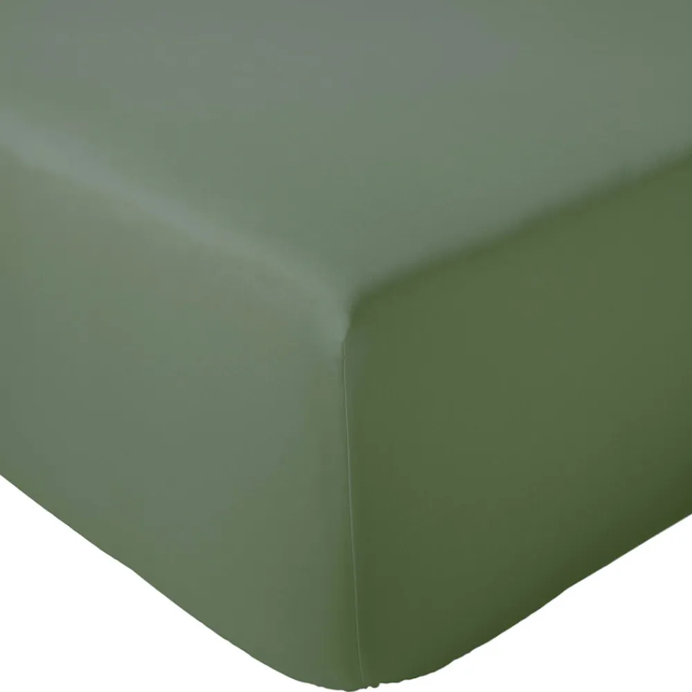 Drap housse 160x200 cm bonnet 40 cm percale de coton PASSION PERCALE vert Kaki>Linnea