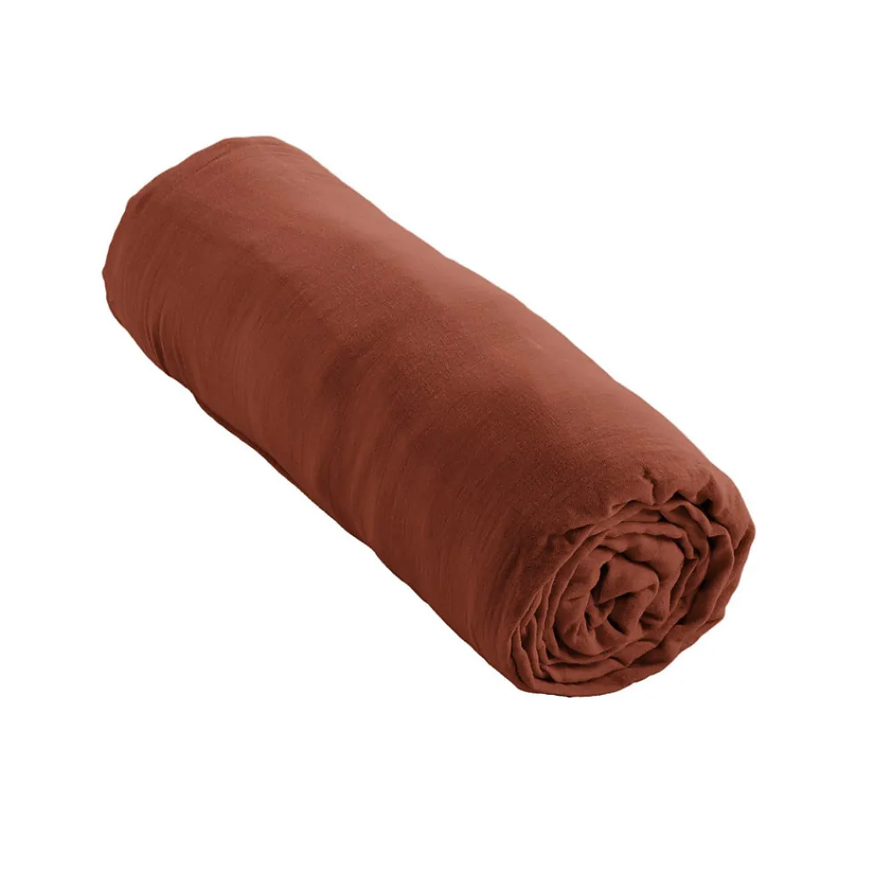 Drap housse 160x200 cm en Gaze de coton Terracotta>Housse De Rêve Best