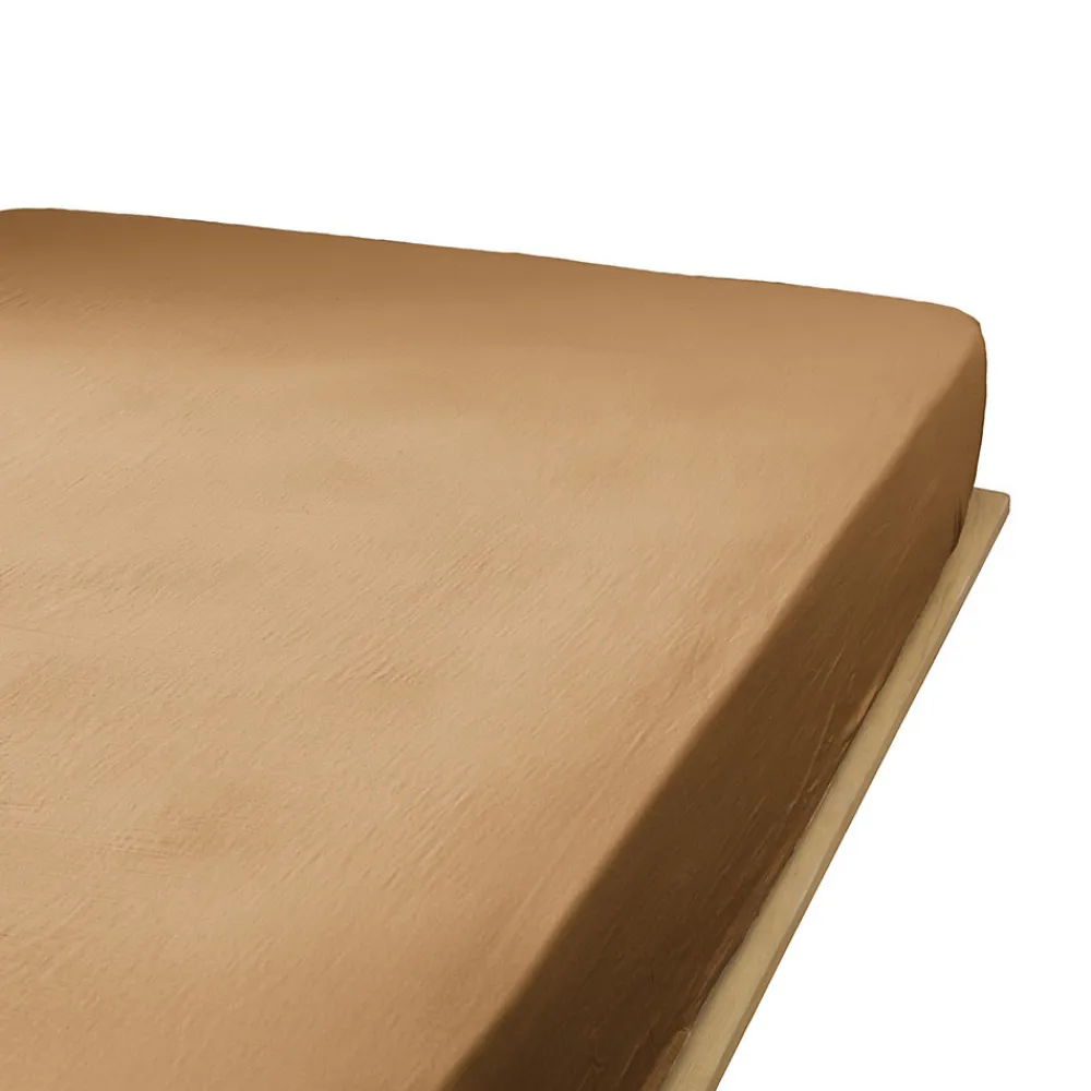 Drap housse 160x200 cm en Gaze de coton Camel>Housse De Rêve Online