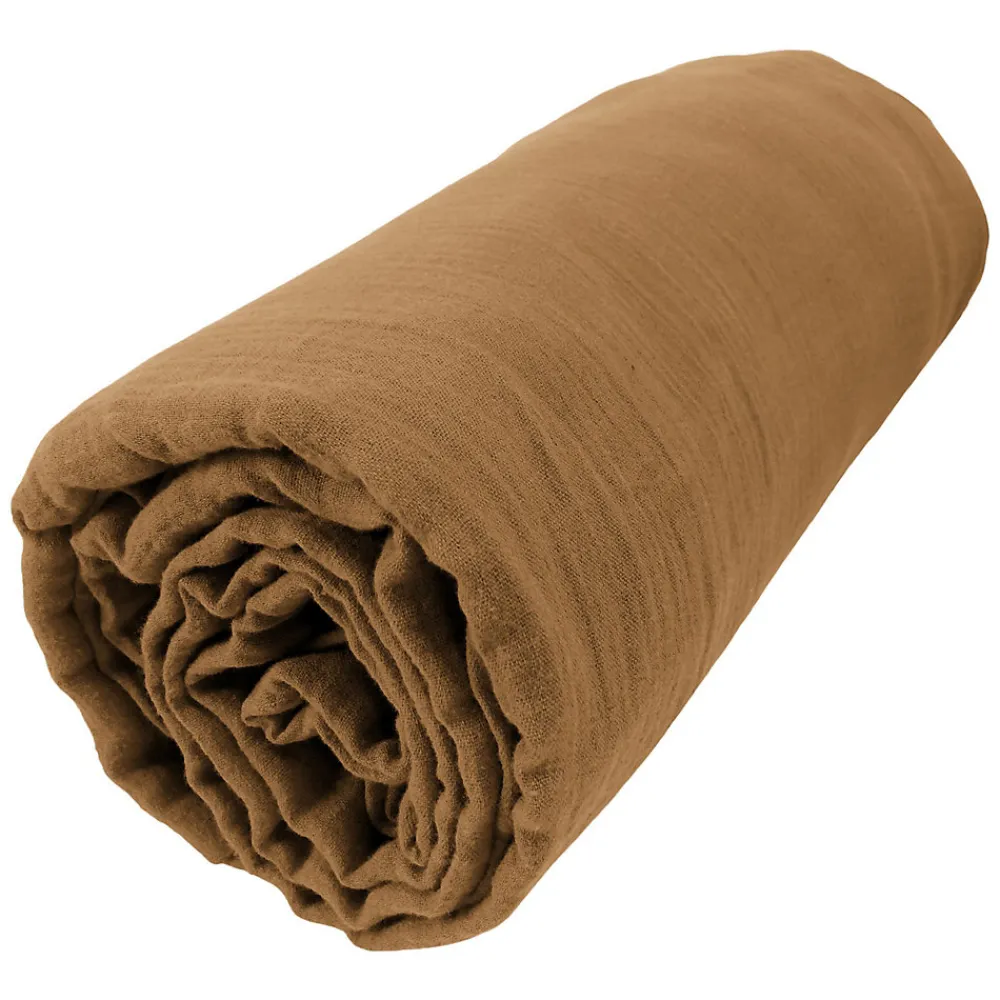 Drap housse 160x200 cm en Gaze de coton Camel>Housse De Rêve Online