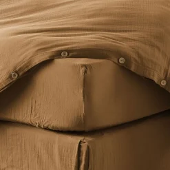 Drap housse 160x200 cm en Gaze de coton Camel><noscript><img width=