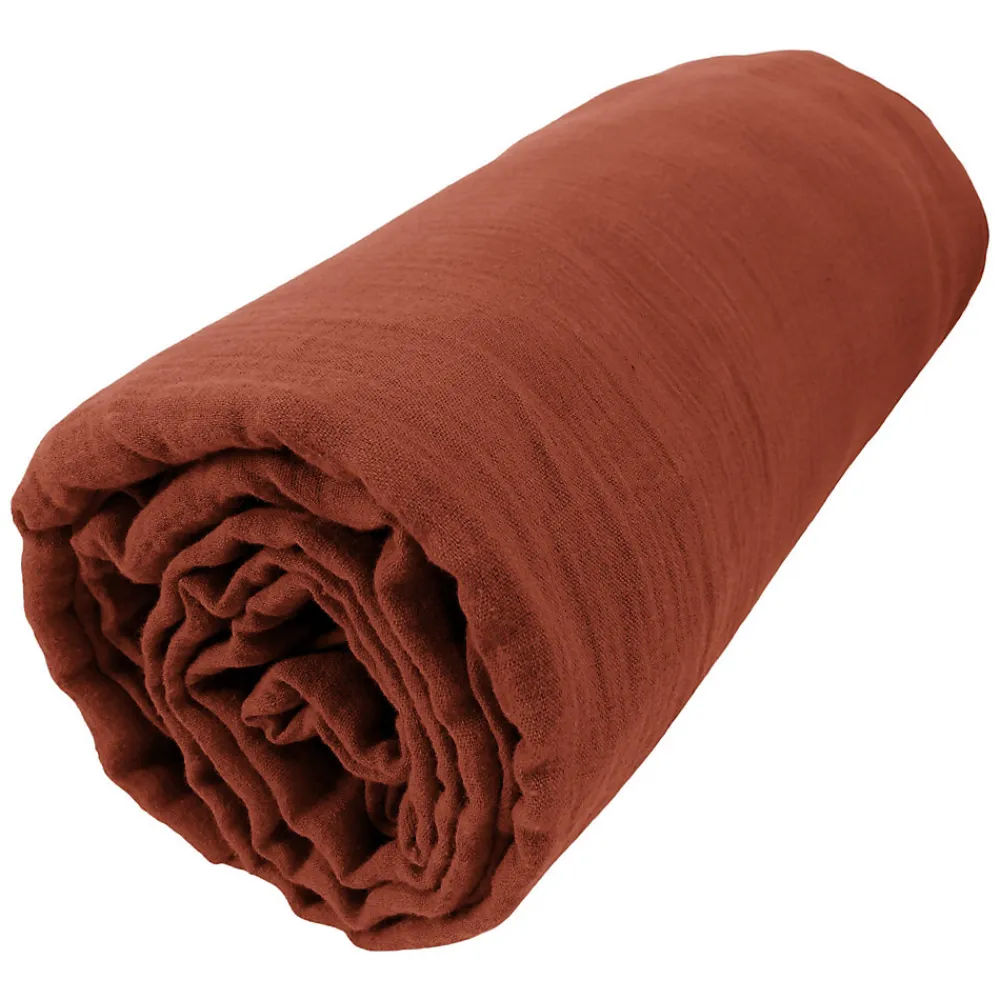 Drap housse 90x190 cm en Gaze de coton Terracotta>Housse De Rêve Outlet