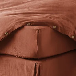 Drap housse 90x190 cm en Gaze de coton Terracotta><noscript><img width=