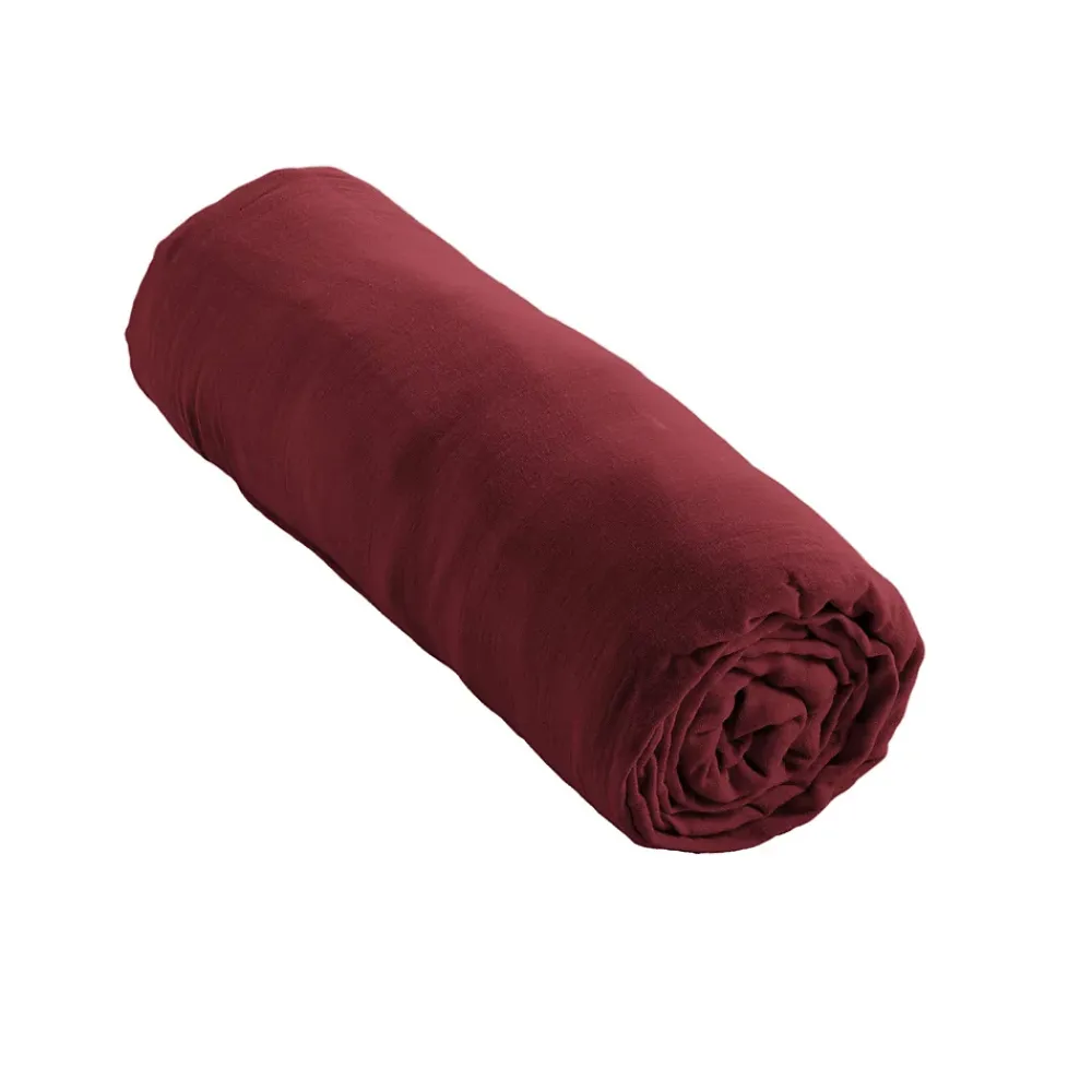 Housse De Rêve Drap housse 90x190 cm en Gaze de coton Lie De Vin* Drap Housse|Drap Housse