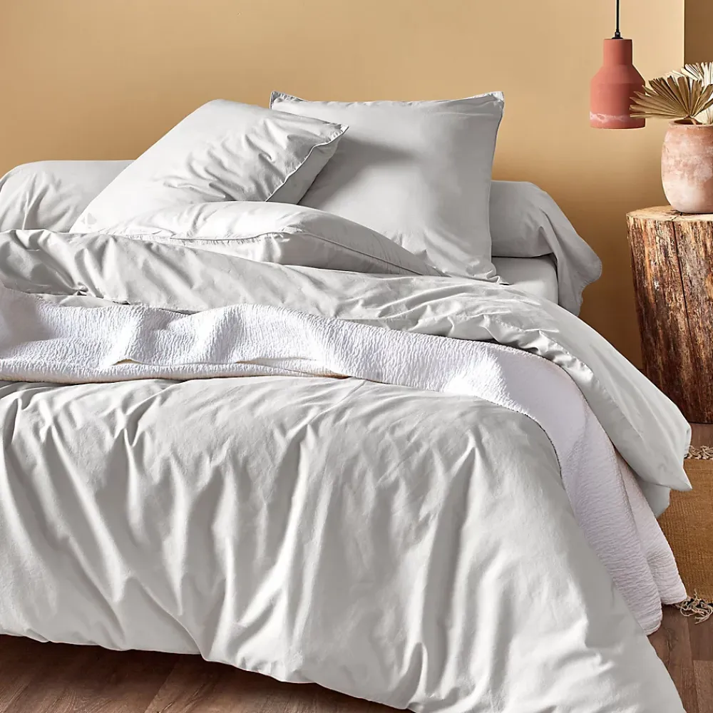 Linnea Drap housse 140x200 cm en percale lavée coton PERKAL blanc Saline bonnet 30 cm* Drap Housse|Drap Housse