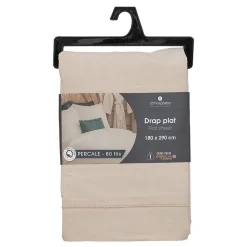 Atmosphera Créateur D'Intérieur Drap plat - percale - beige lin - 180x290 cm - Atmosphera* Drap Plat