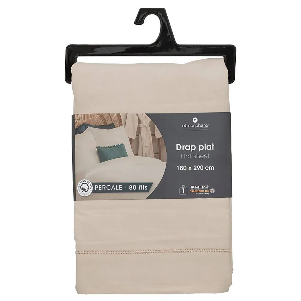 Atmosphera Créateur D'Intérieur Drap plat - percale - beige lin - 180x290 cm - Atmosphera* Drap Plat