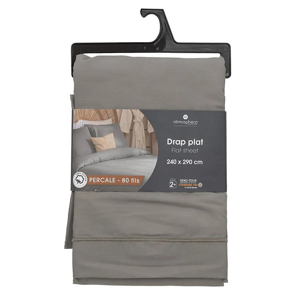 Drap plat - percale - gris - 240x290 cm - Atmosphera>Atmosphera Créateur D'Intérieur