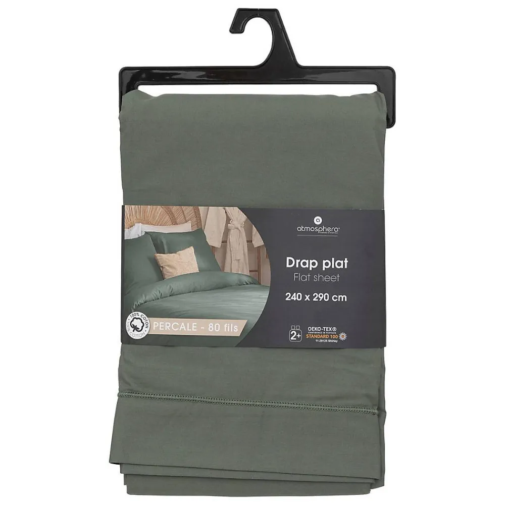 Drap plat - percale - vert - 240x290 cm - Atmosphera>Atmosphera Créateur D'Intérieur Outlet