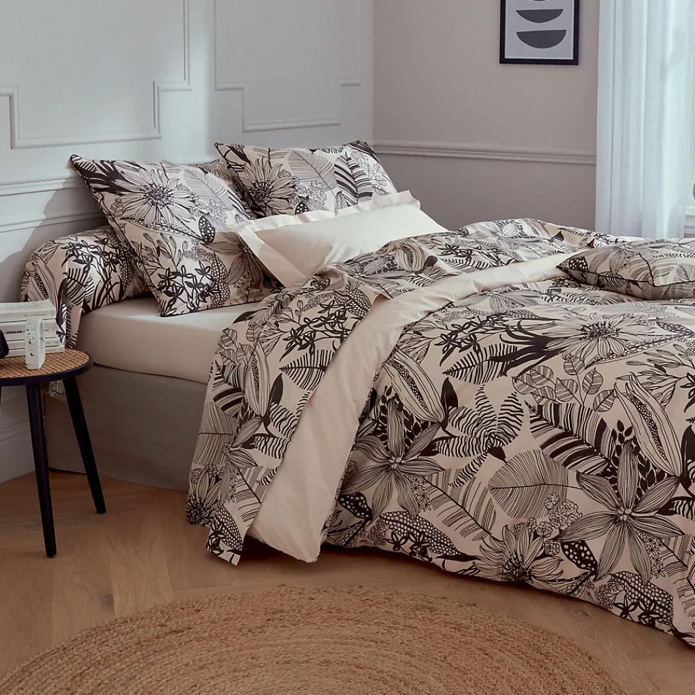 Drap plat aux impressions noires (240x310 cm - Beige)>Tradilinge