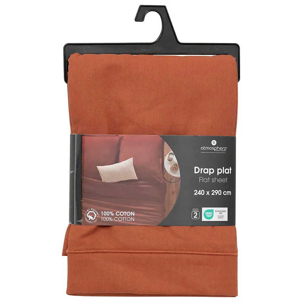 Drap plat Carina en coton 240x290cm rose terracotta - Atmosphera>Atmosphera Créateur D'Intérieur New