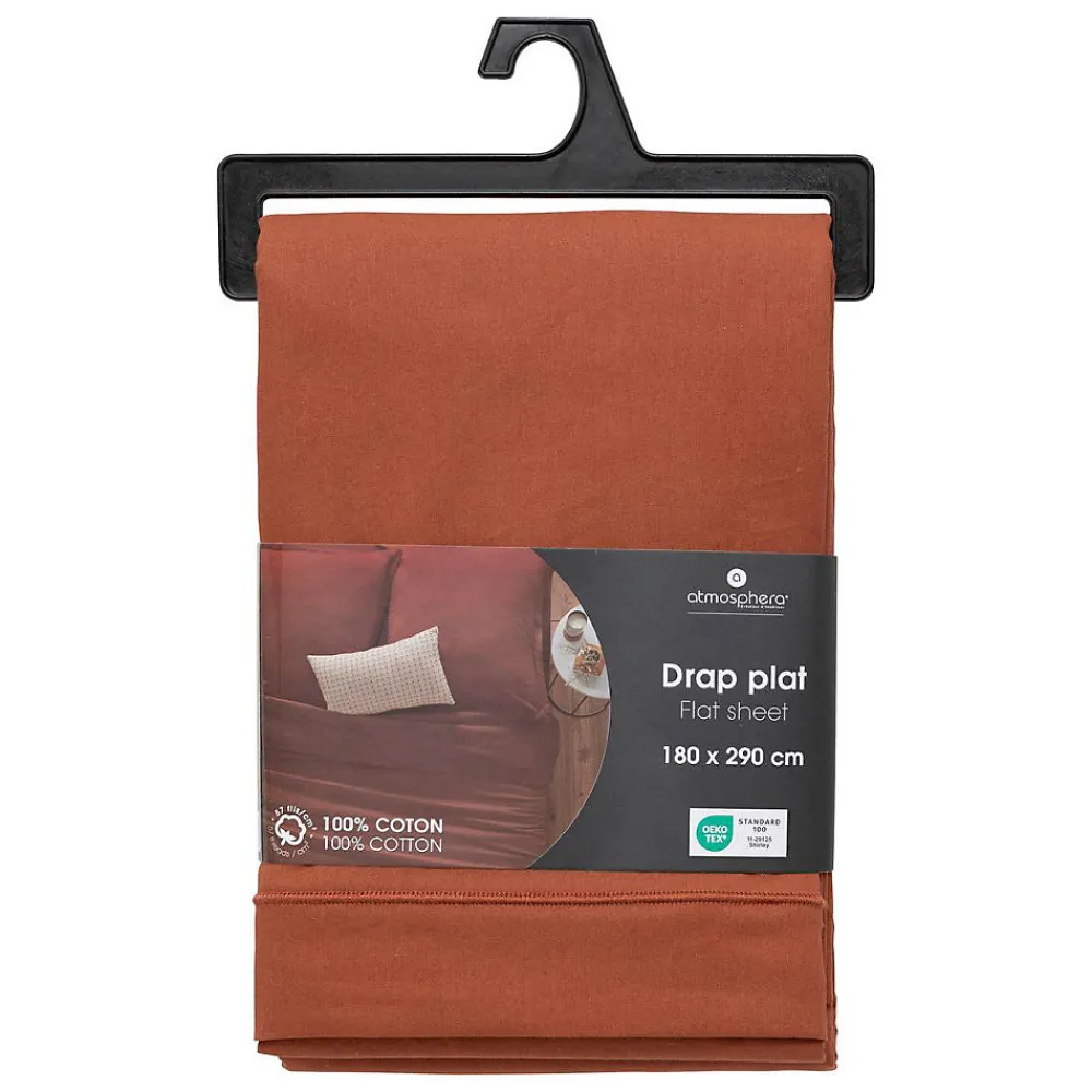 Drap plat Carina en coton 180x290cm rose terracotta - Atmosphera>Atmosphera Créateur D'Intérieur