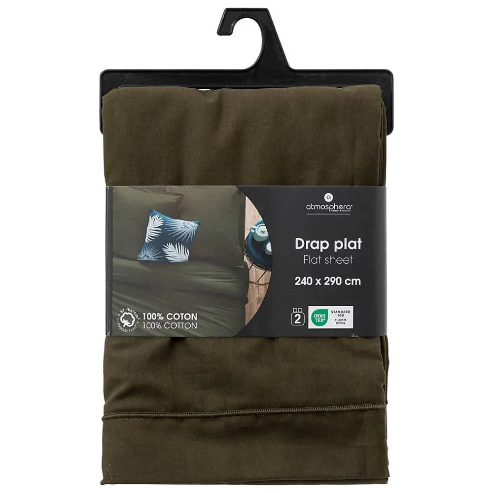 Atmosphera Créateur D'Intérieur Drap plat Carina en coton 240x290cm vert kaki - Atmosphera* Drap Plat