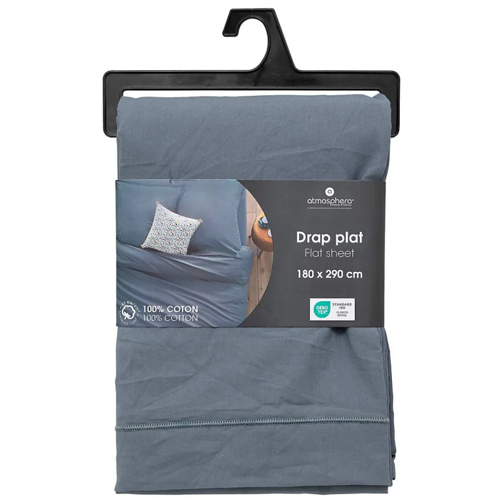 Drap plat Carina en coton 180x290cm bleu orage - Atmosphera>Atmosphera Créateur D'Intérieur Best